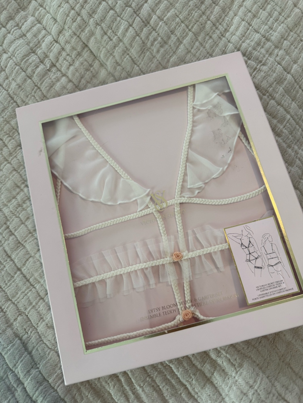VS Sheer Ruffle Trim Teddy and Garter Set - NIB 1471/72